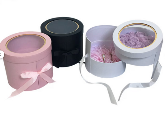 Two-Drawer Round Box With Clear Lid |Gift Box |Flower Box | Holiday Box | Fathers Day |Mothers Day Box| Birthday Box |Wedding |Two Drawer