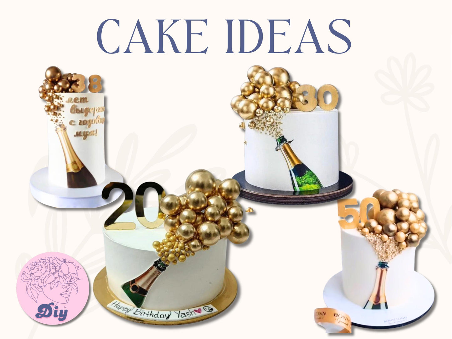 4 different champagne bottles to choose from, gold foil, shiny, silver, green champagne bubbly bottle these will be printed onto edible frosting paper. classy elegant celebration cakes for grads newly weds, a big accomplishment, birthday 40th 50th