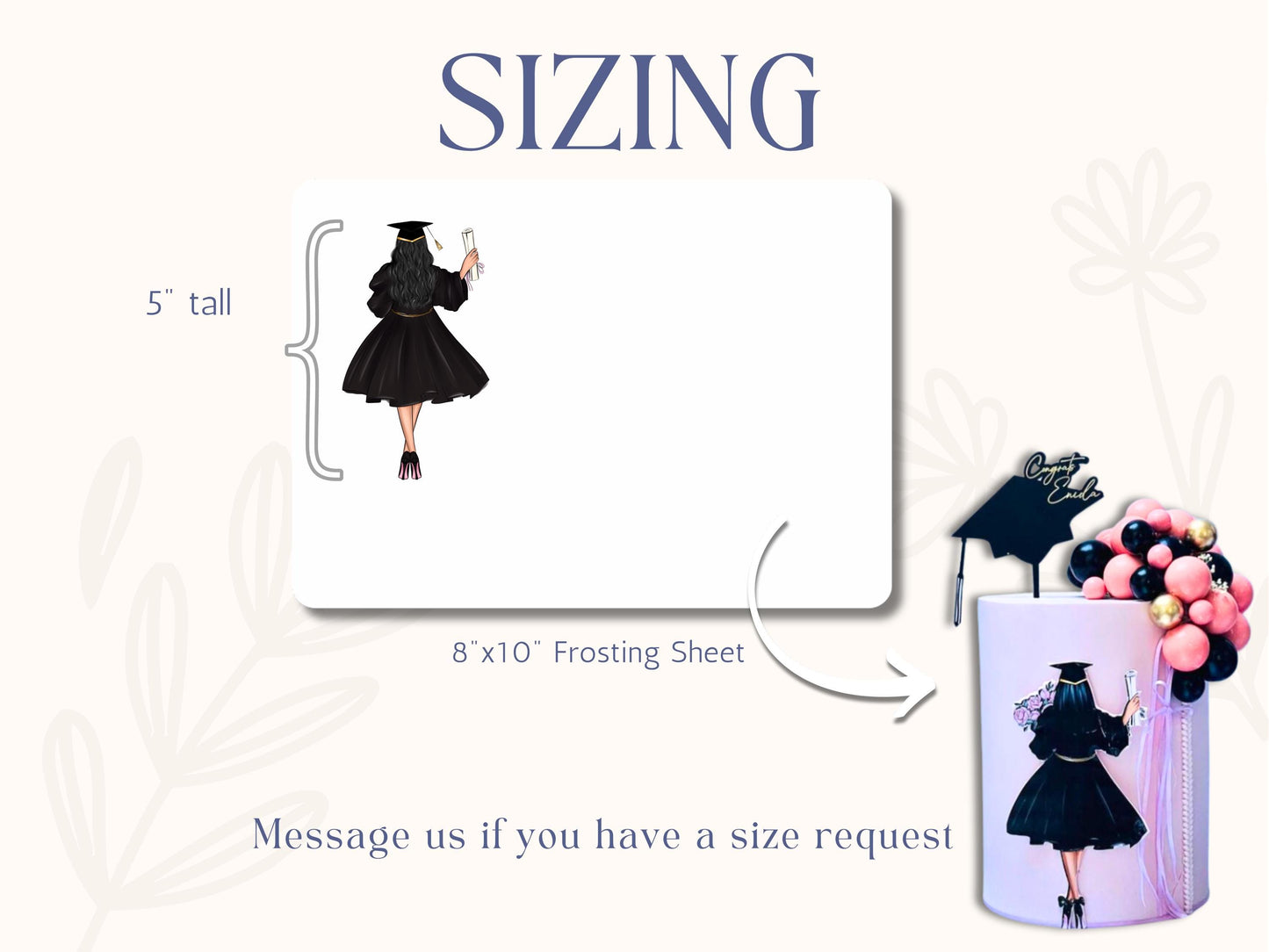 Sugar Sheet Graduation Latina Girl Woman graduating Print - class of 2025 - edible sheet for cake