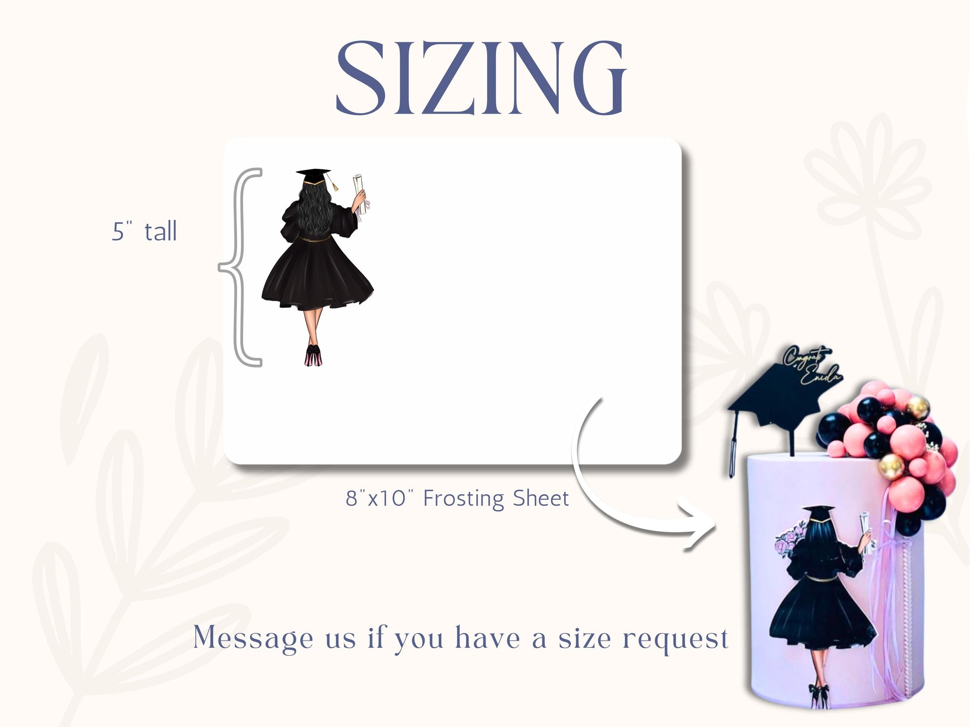 Sugar Sheet Graduation Latina Girl Woman graduating Print - class of 2025 - edible sheet for cake