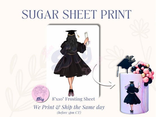 Sugar Sheet Graduation Latina Girl Woman graduating Print - class of 2025 - edible sheet for cake