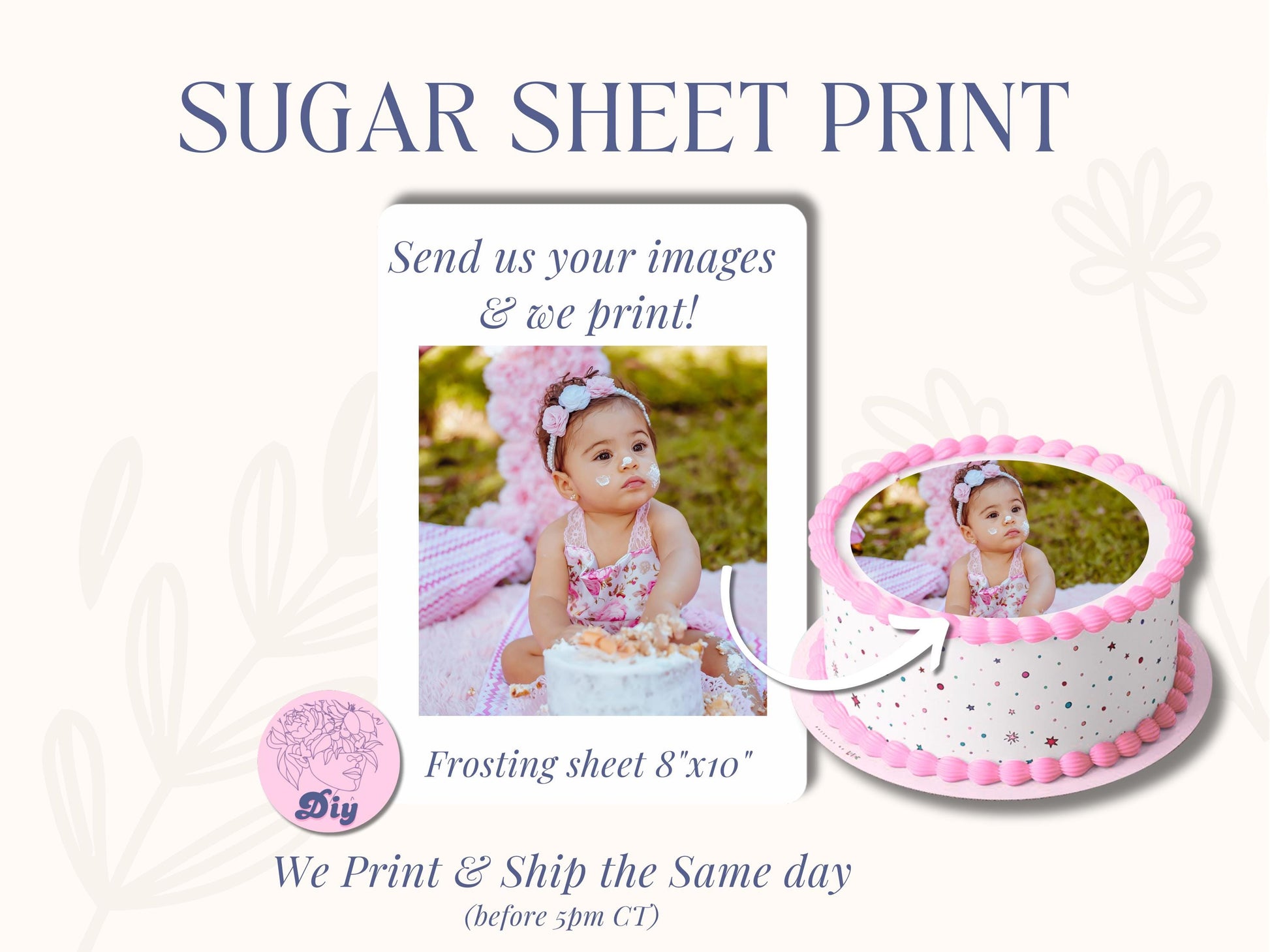 Custom Edible Photo Cake Pictures on frosting Paper, Custom Cupcakes, Photographs Logos Decals, Sugar Sheet Paper Frosing