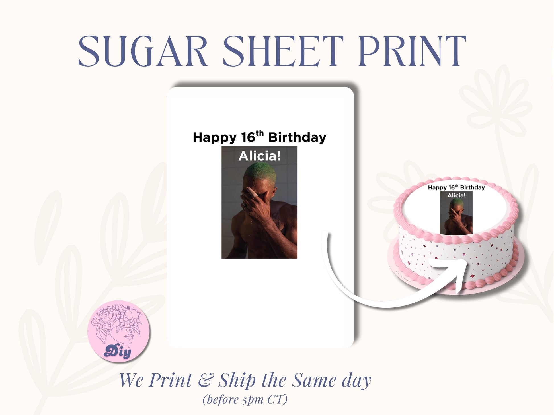 Sweet 16 Sugar Sheet Print Edible Cake Topper Image Round Image from frosting icing sheet We'll never be those kids cake Frank