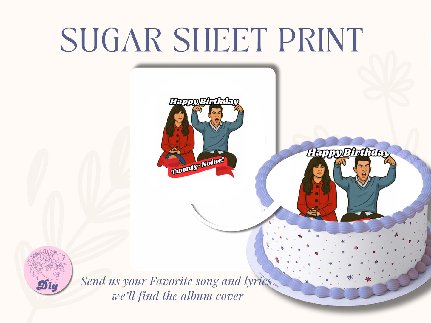 New girl Sugar Sheet Print Edible Cake Topper Image Round Image 90s tv show frosting icing sheet