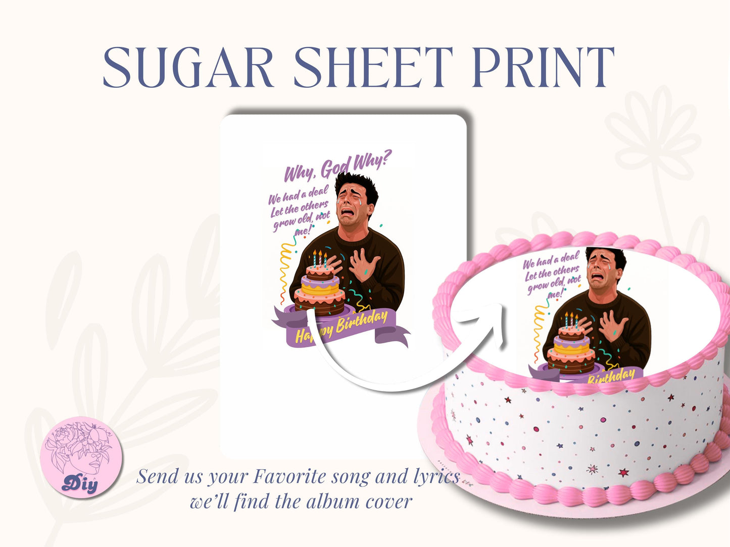 Joey Friend Sugar Sheet Print- Edible Cake Topper- Round shape or heart - 90s tv show