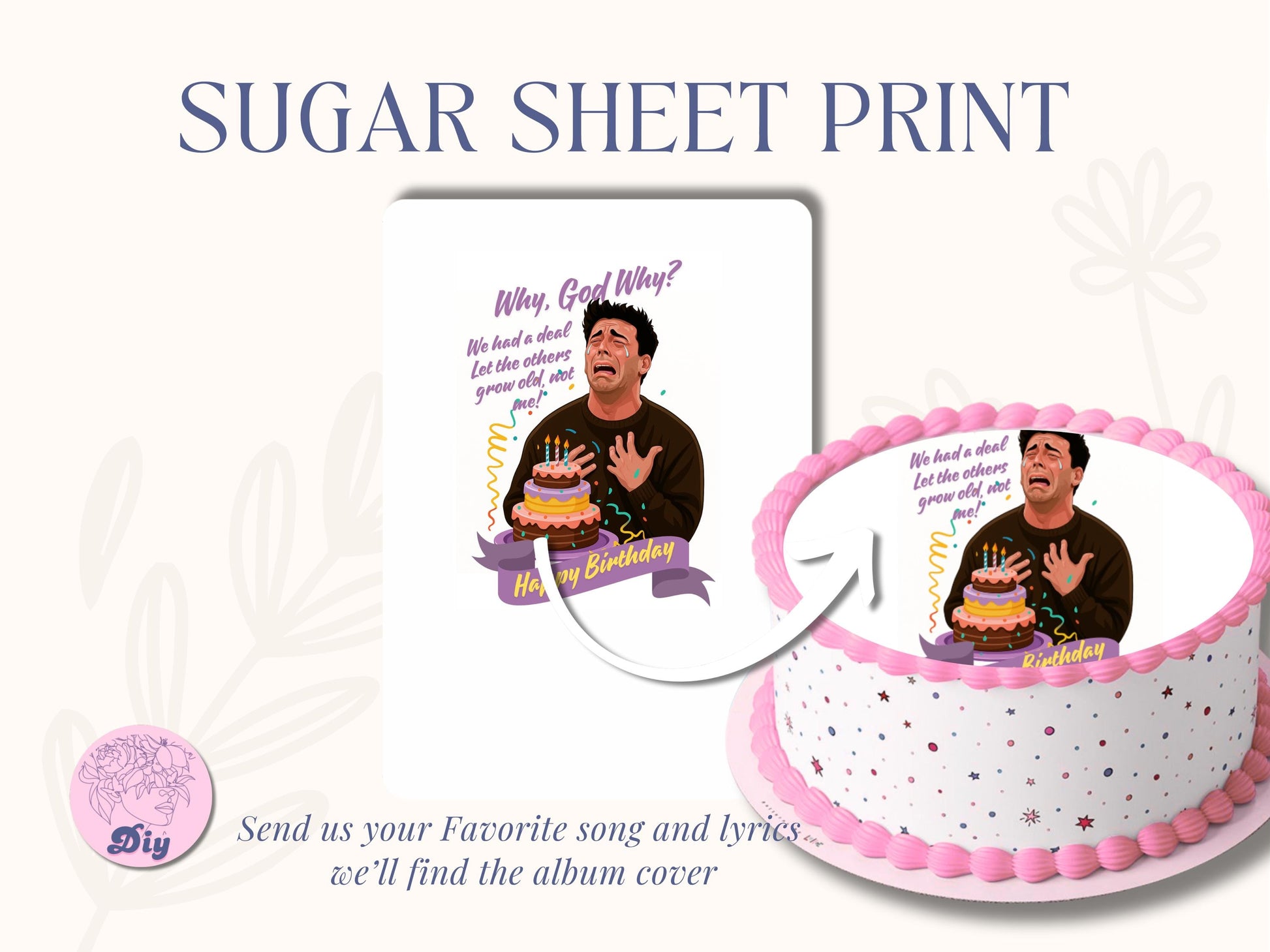 Joey Friend Sugar Sheet Print- Edible Cake Topper- Round shape or heart - 90s tv show