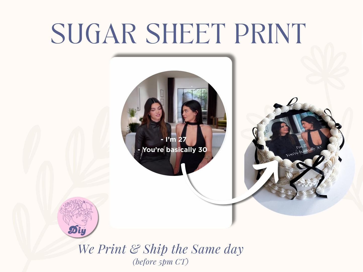 Kardas dian sister Edible Sugar Sheet | She’s Basically 30 Funny Cake Topper | 27th Birthday or 30th Birthday Party | Printed Frosting Image