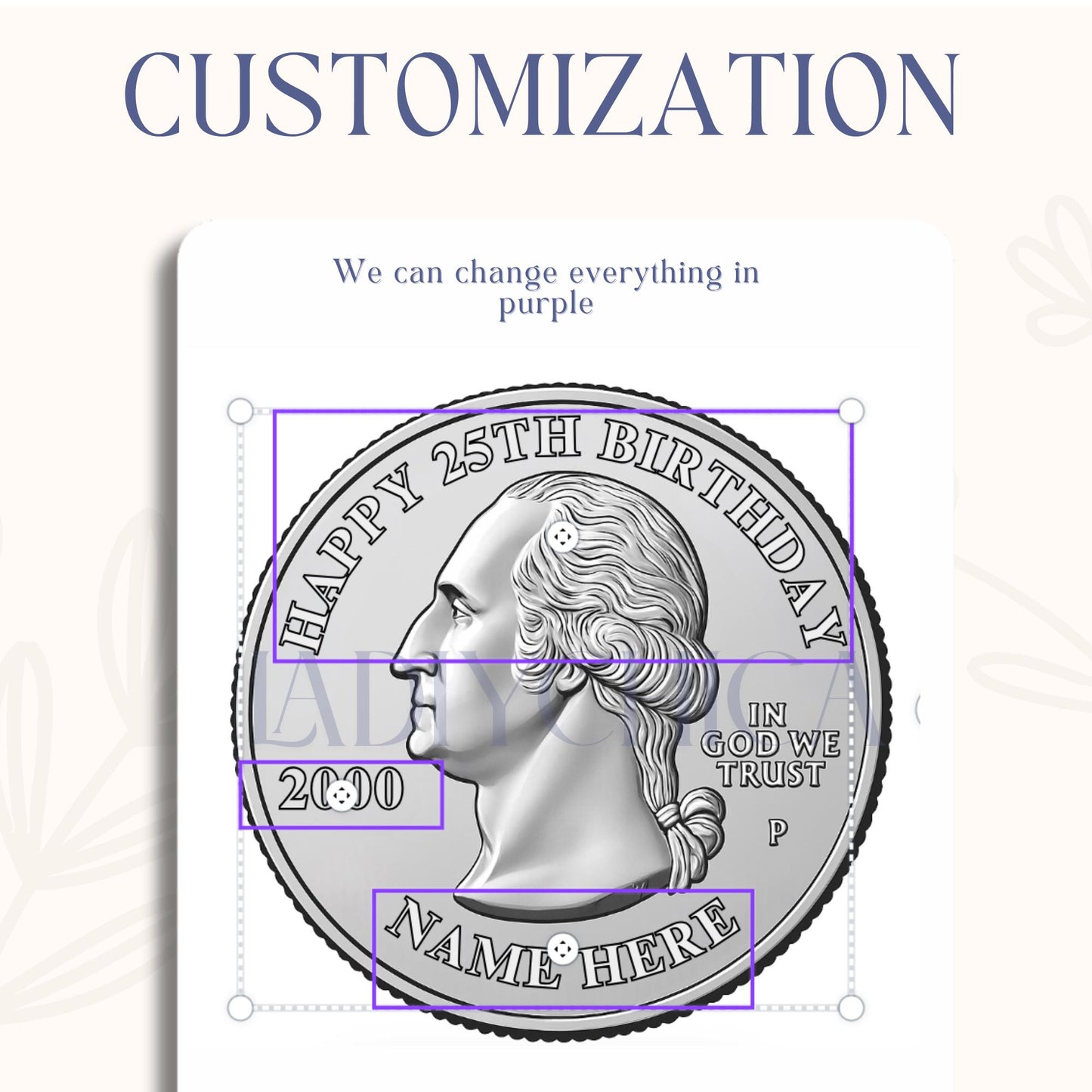 Quarter Coin Edible Frosting Sheet, 25th Birthday Cake Topper, Edible Image for Cakes, Cupcakes| Sugar Paper Decoration, Silver Coin Design