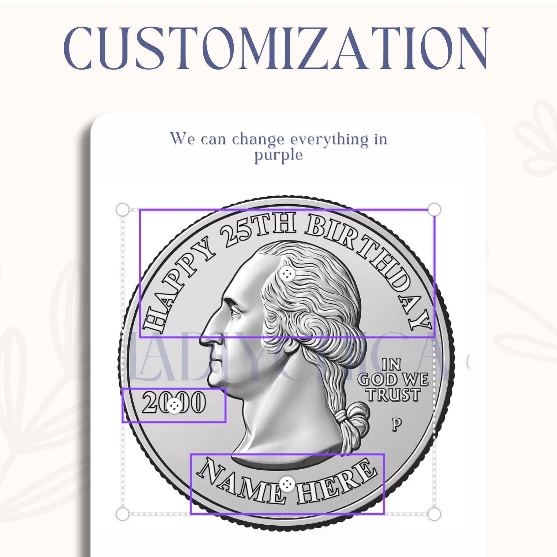 Quarter Coin Edible Frosting Sheet, 25th Birthday Cake Topper, Edible Image for Cakes, Cupcakes| Sugar Paper Decoration, Silver Coin Design