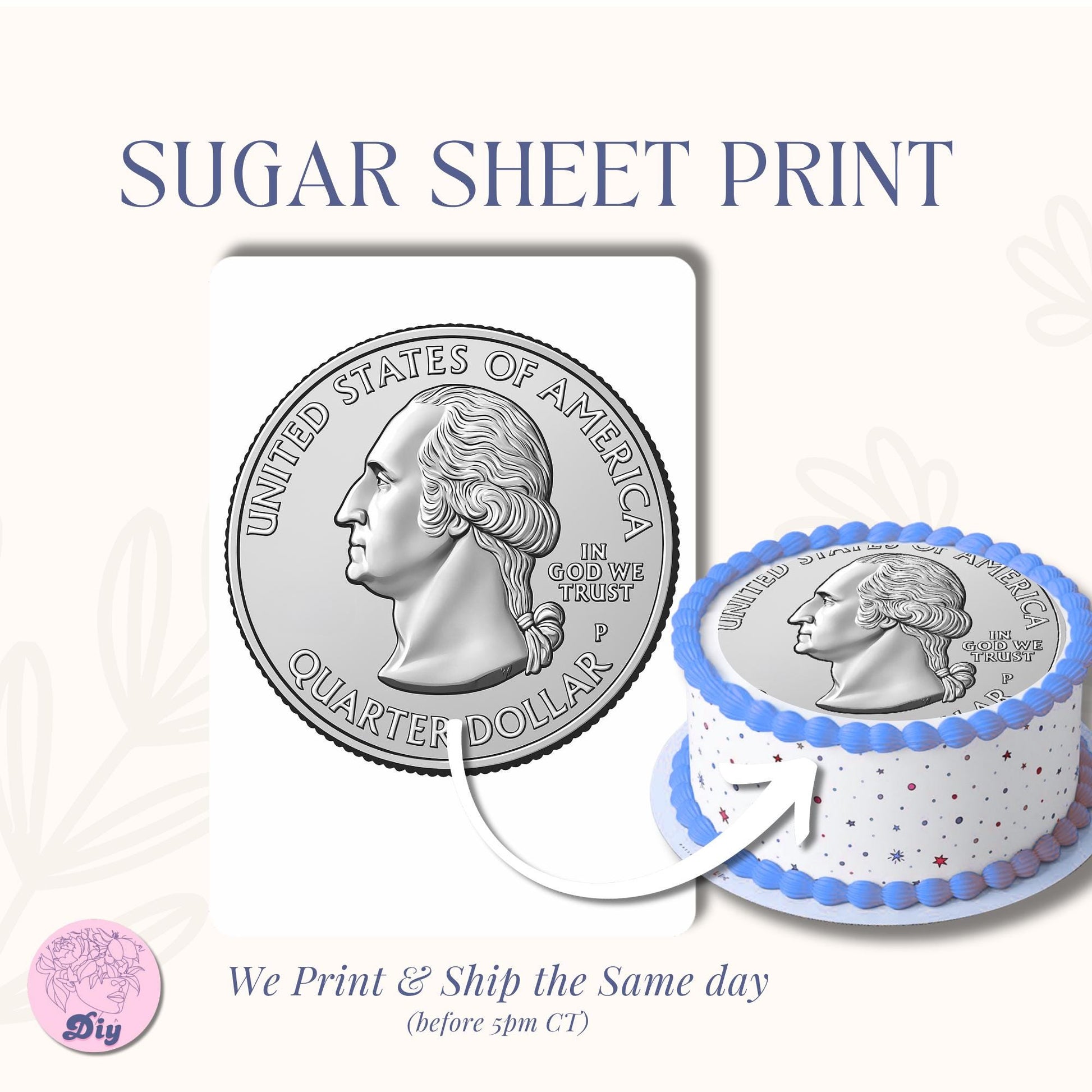 Quarter Coin Edible Frosting Sheet, 25th Birthday Cake Topper, Edible Image for Cakes, Cupcakes| Sugar Paper Decoration, Silver Coin Design