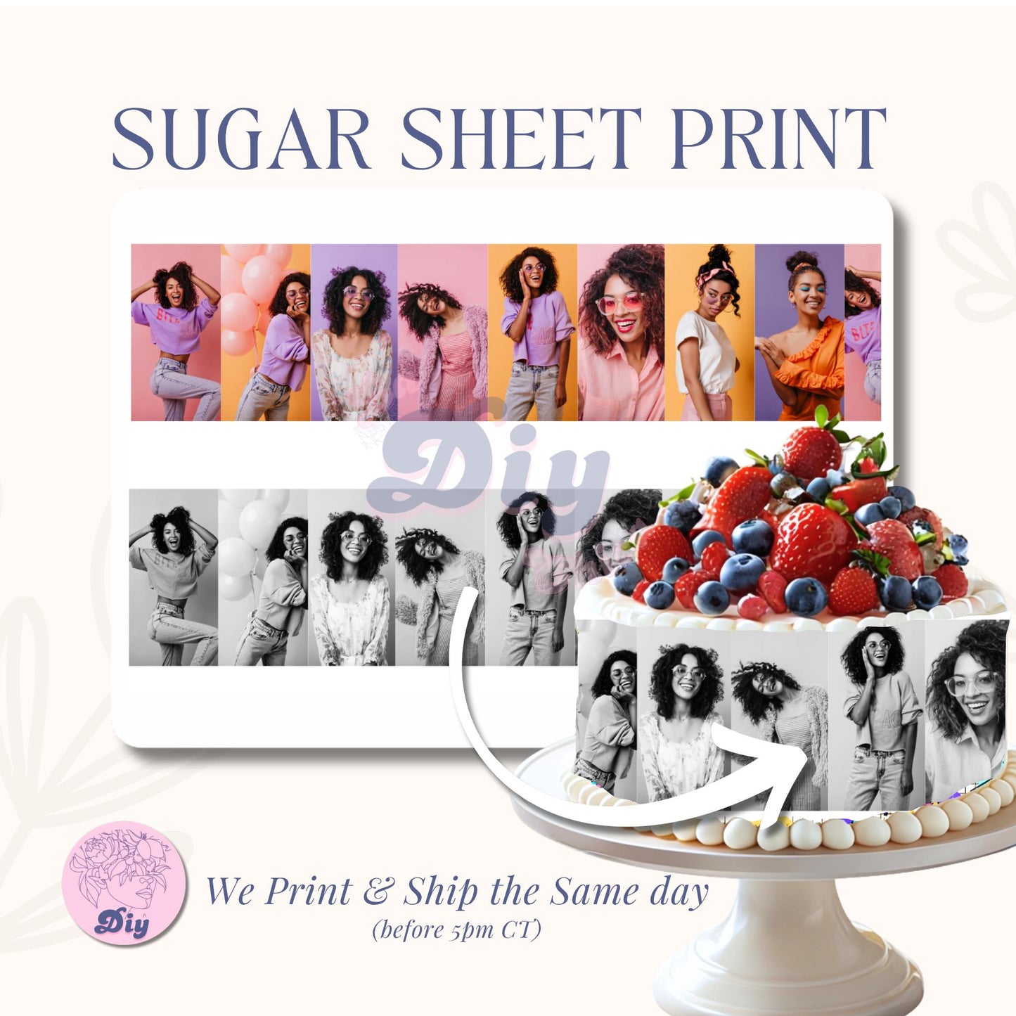 Sugar sheet printed photo shoot edible custom