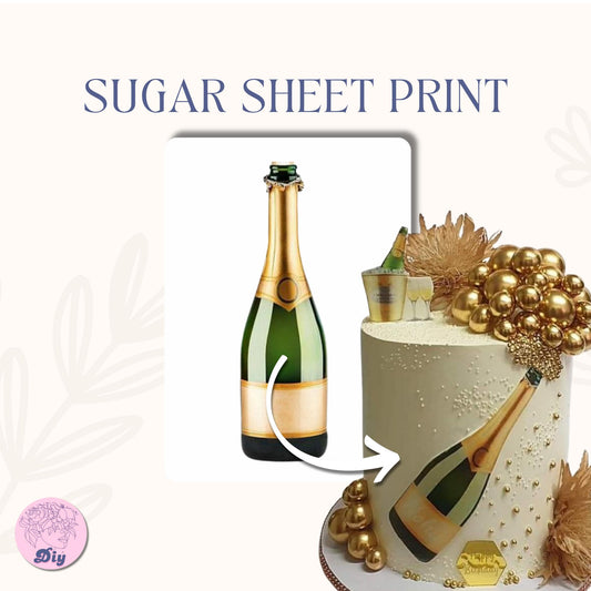 Champagne Full Bottle Cake Topper | Sugar Sheet | Bubbly Birthday Party | Edible Image