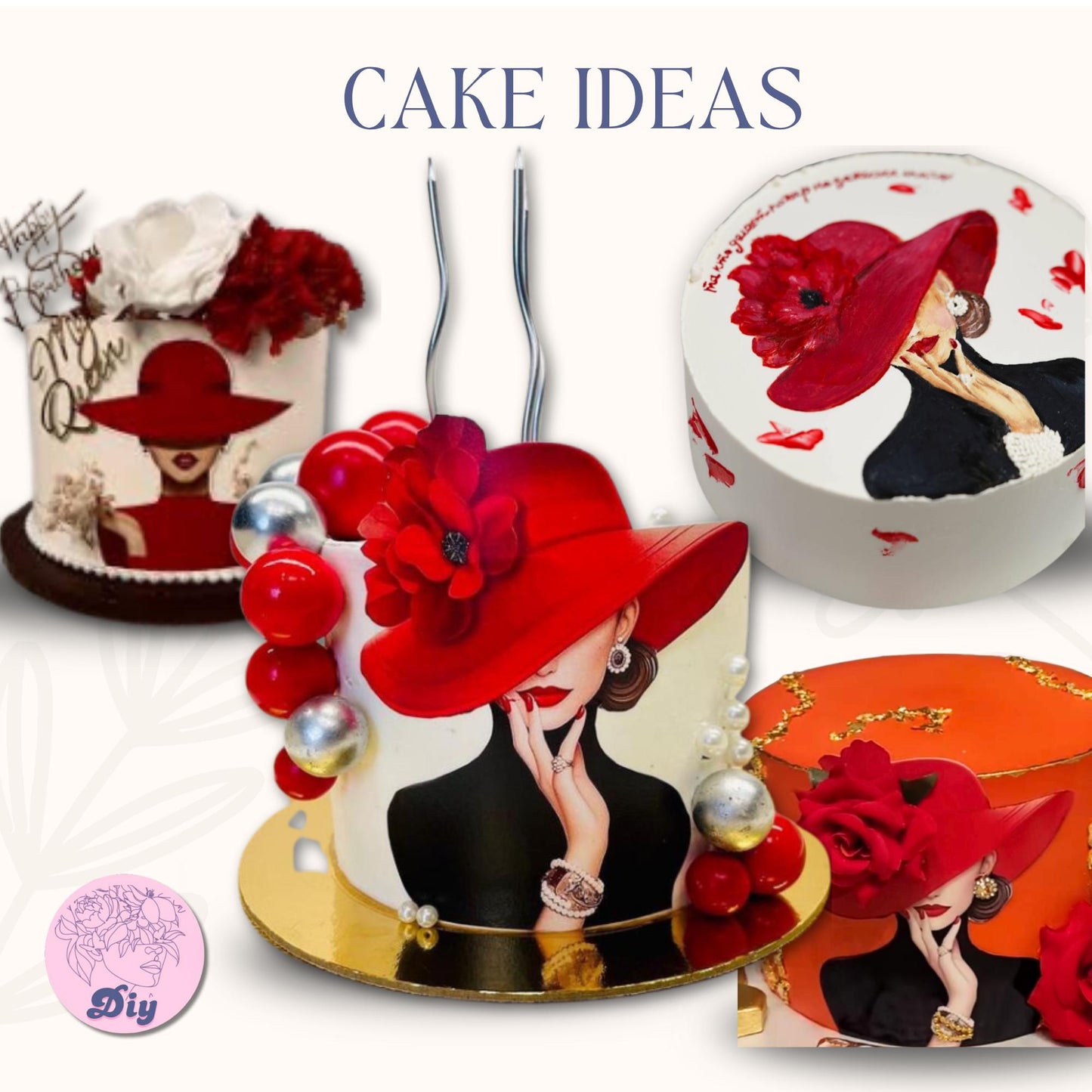 Lady in Red Hat Sugar Sheet Print | Edible Cake Topper Image | Elegant Fashion Woman Design | Round Frosting Icing Sheet for Birthday Cakes