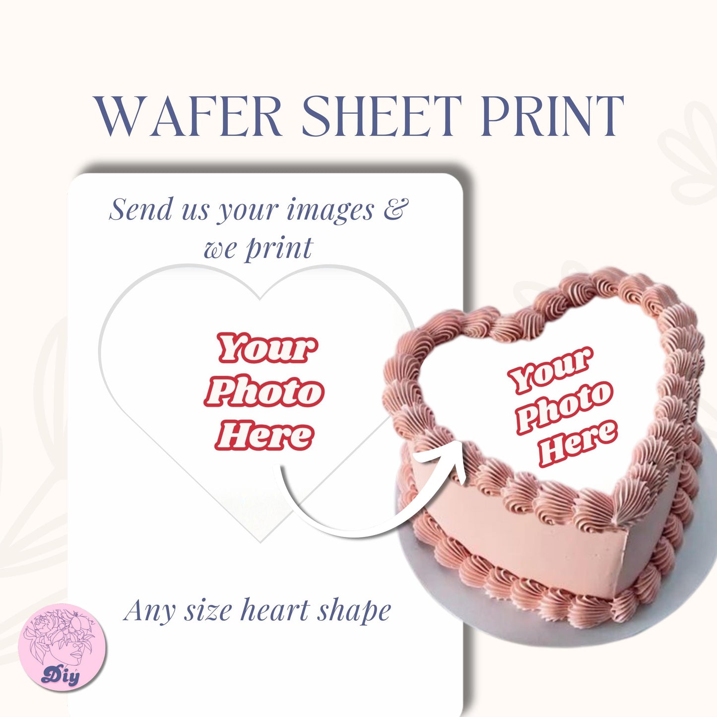 Wafer paper print | Burn away cake | Custom message | Burnaway Cake | Topper Decoration heart and round shape