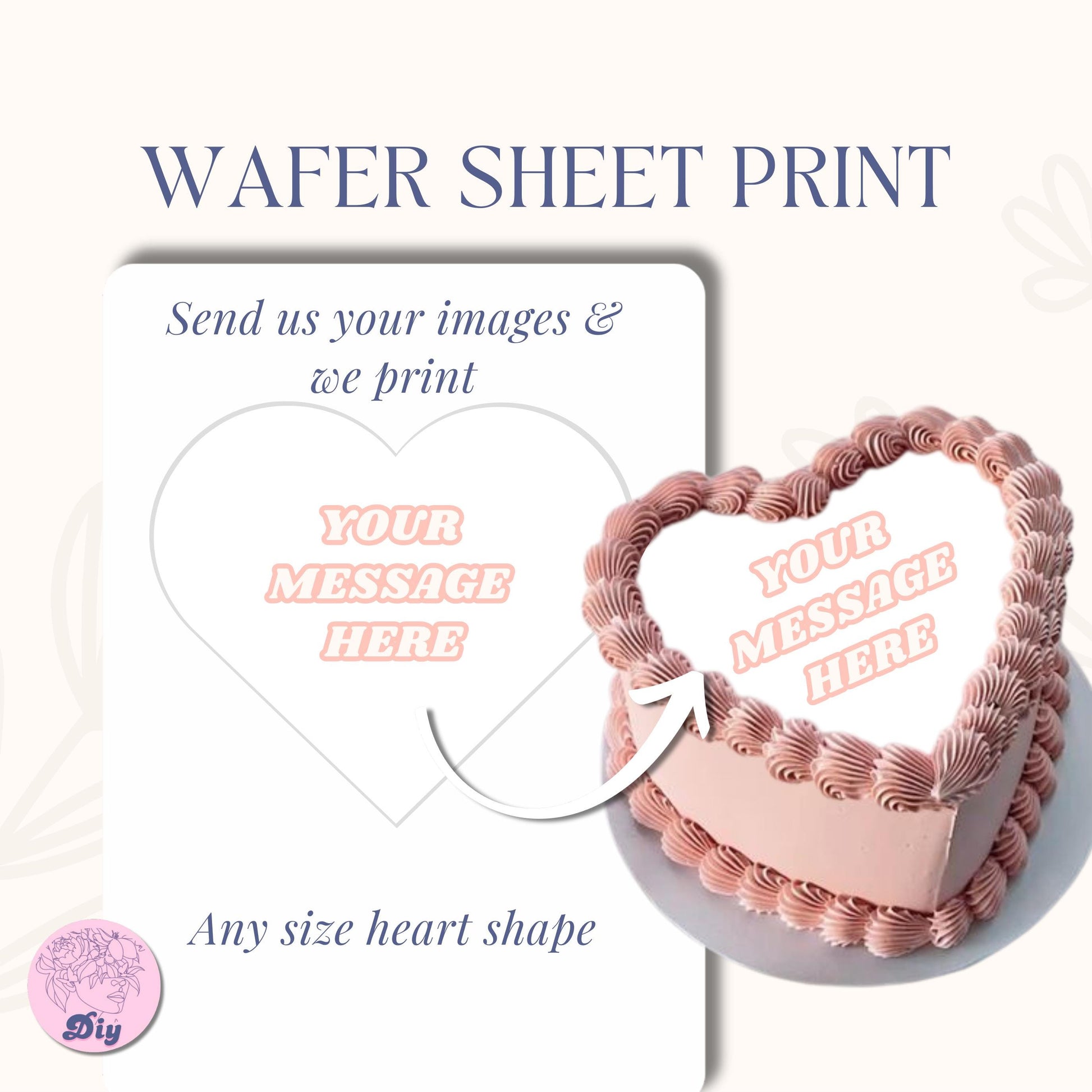 Custom Wafer paper print | Burn away cake | Custom message | Burnaway type of paper | Topper Decoration heart and round shape