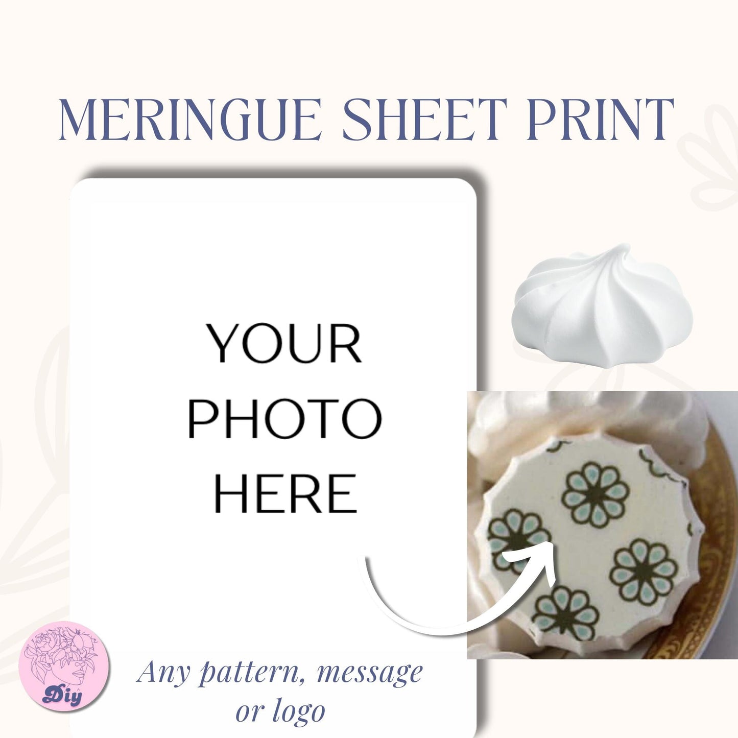 Custom Meringue Cookie Transfer Sheet 8.5x11 | Your Image, Logo, or Artwork | Edible Design