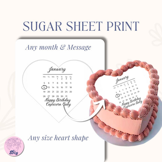 2026 Edible Heart Cake Calendar Topper, Custom Birthday Calenda, Personalized Edible Image Sheet