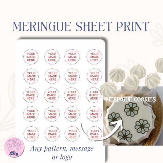 Custom Meringue Cookie Transfer Sheet 8.5x11 | Your Image, Logo, or Artwork | Edible Design