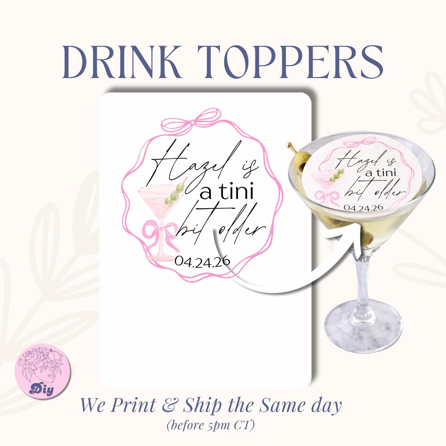 Luxury Edible Cocktail toppers – Custom Birthday Drink Topper – Premium Event Drink Decor