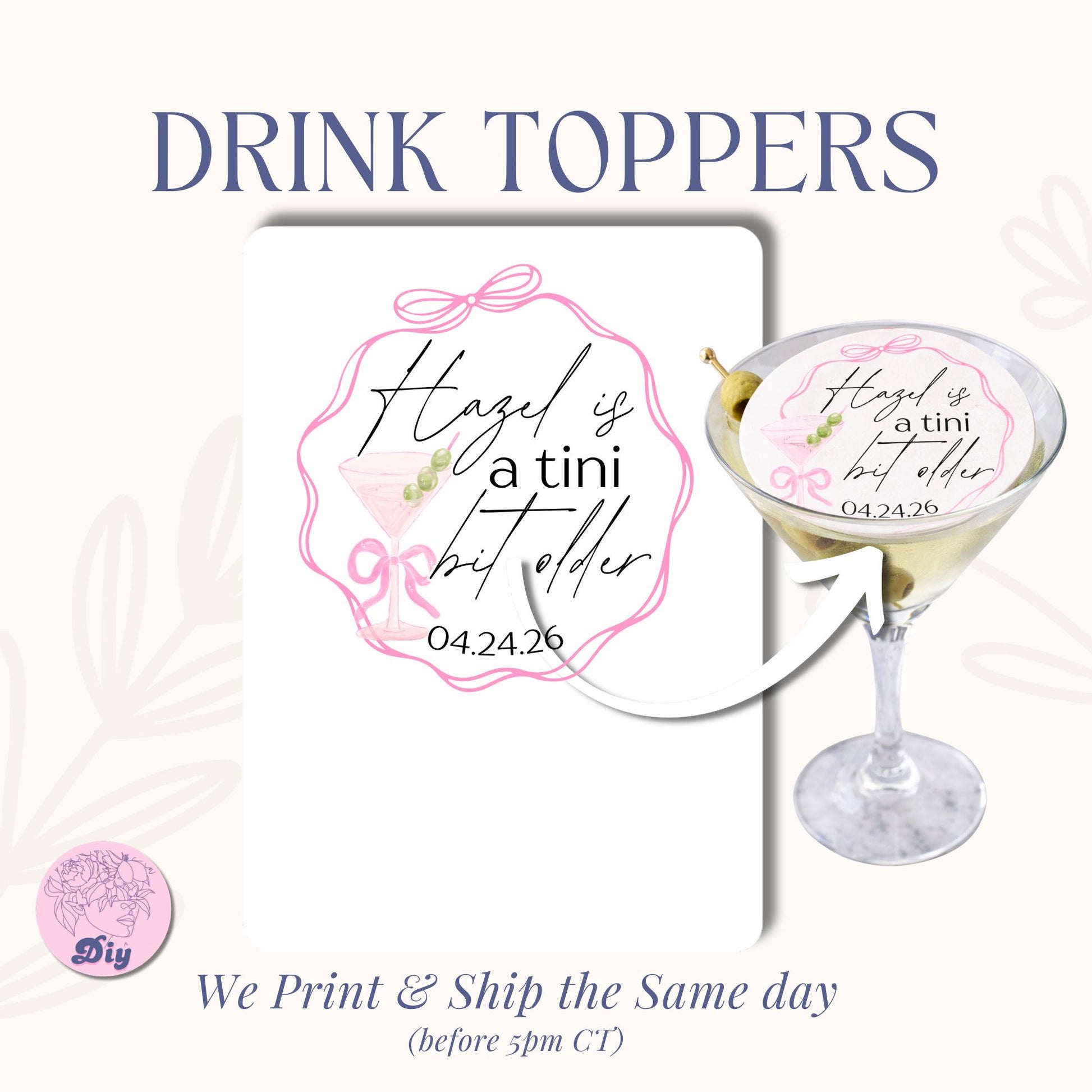 Luxury Edible Cocktail toppers – Custom Birthday Drink Topper – Premium Event Drink Decor