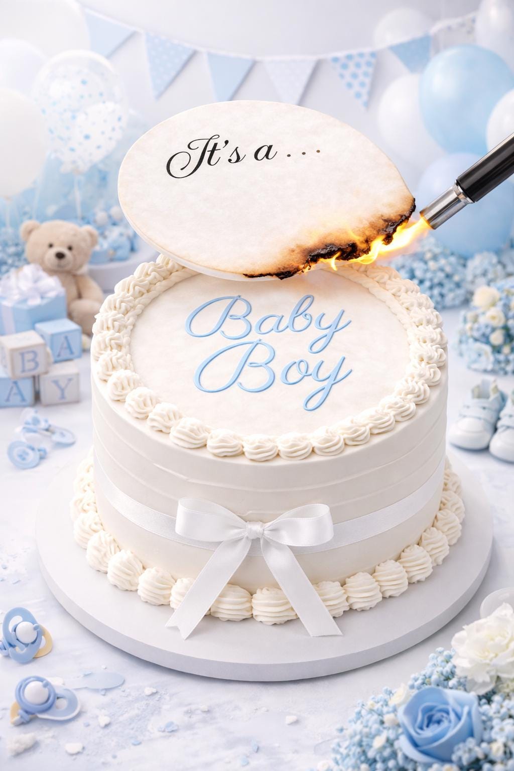 Sugar Sheet & Wafer paper Baby shower Gender reveal | Burn cake | Custom | Burnaway Cake | Topper Decoration heart and round shape