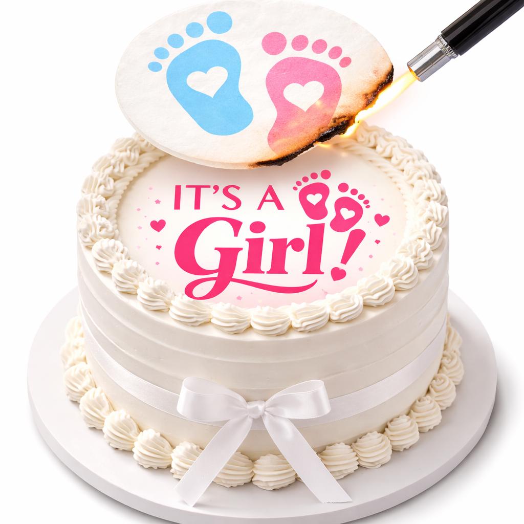 Sugar Sheet & Wafer paper Baby shower Gender reveal | Burn away cake | Custom | Burnaway Cake | Topper Decoration heart and round shape