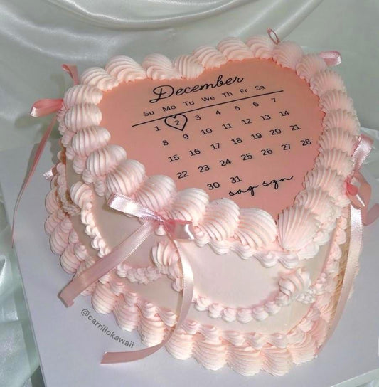 Pink Heart Calendar Sugar Sheet – Custom Date Birthday Edible Image Cake Topper