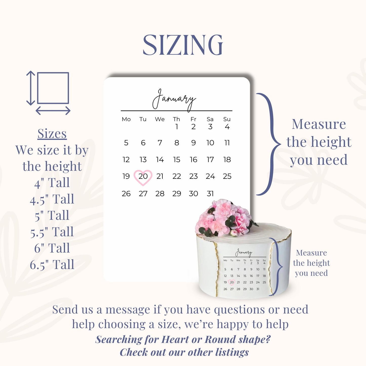 Minimalist Square 2026 Calendar Cake Topper – Custom Date Editable Sugar Sheet A3 A4