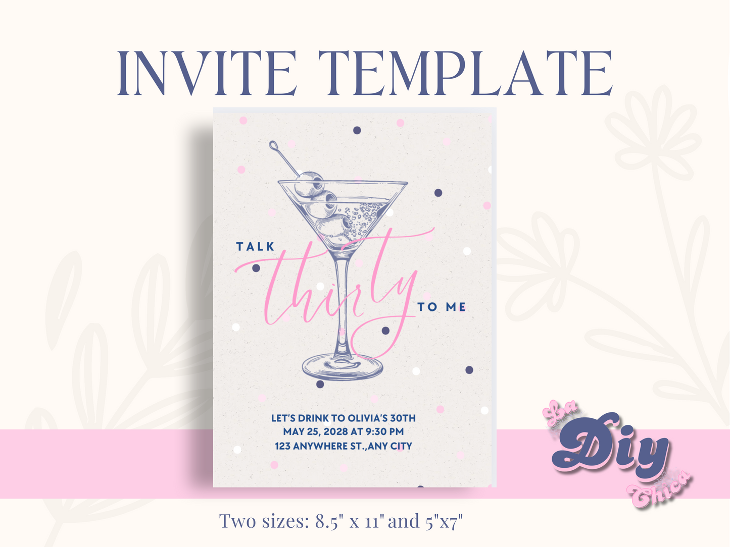 Canva invite Template | 30th Birthday | Tini bit older  | Martini theme party | PNG PDF Printable | Canva| Instant Download